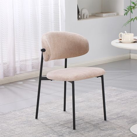 Set 4 Sedia Judit in Tessuto Effetto Teddy beige con Gambe in Metallo Nero (1/5)