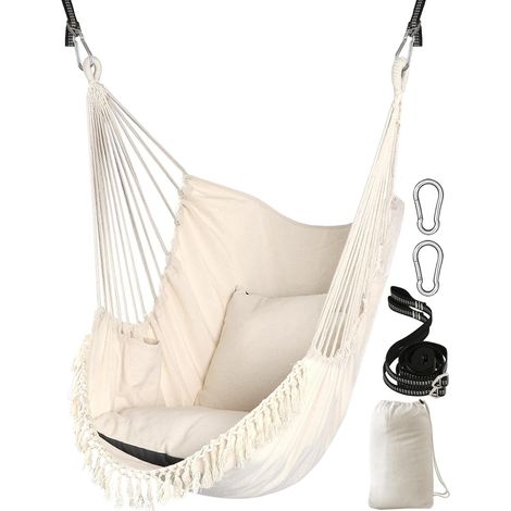 Sièges Suspendus Chaise suspendue Hamac 2 oreillers Inclus,Sangles et crochets solides pour une suspension facile suspendue en coton doux Poche de côté ensemble de chaises à pampilles Confort (1/5)