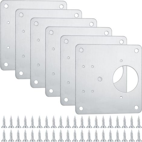 Lot de 6 plaques de réparation de charnières d'armoire en acier inoxydable avec 48 vis Supports de fixation plats pour réparer les portes de placard de cuisine (6)