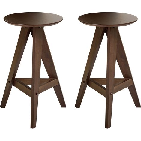 Set di 2 sgabelli in legno di caucciù in stile retrò per la sala da pranzo della cucina marrone scuro