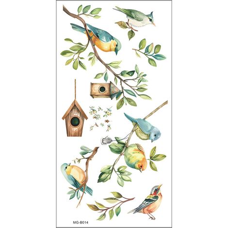 Autocollants décoratifs pour fenêtres, motif oiseaux printaniers, feuilles, plantes, oiseaux, colibris, 30 x 60 cm (1/5)