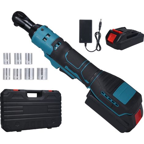 Clé à cliquet sans fil 240 tr/min, outil électrique marche/arrêt instantané avant-arrière, 7 douilles 10-17 mm, éclairage LED, 2 batteries 21 V 2000 mAh, couple 40 Nm (1/2)