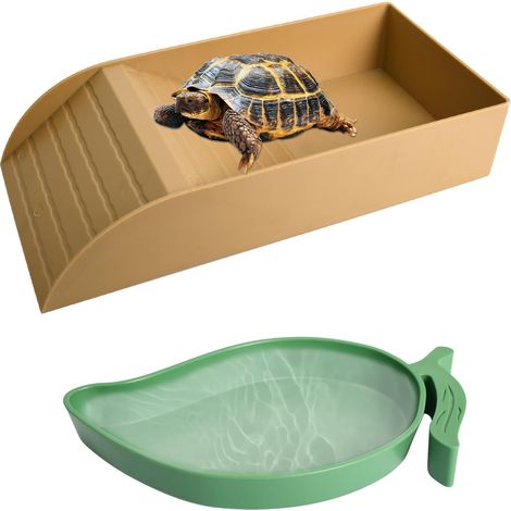 Plate-forme de Tortue avec Rampe et Gamelle en Forme de Feuille Bac de Baignade pour Reptiles Terrarium (1/5)