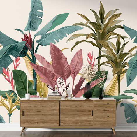 Papier peint panoramique - Plantes tropicales - 130 cm x 130 cm (1/4)