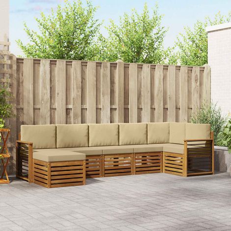 vidaXL Ecksofa Set mit Kissen 7 pcs Natur und Beige Massivholz Akazie (1/5)