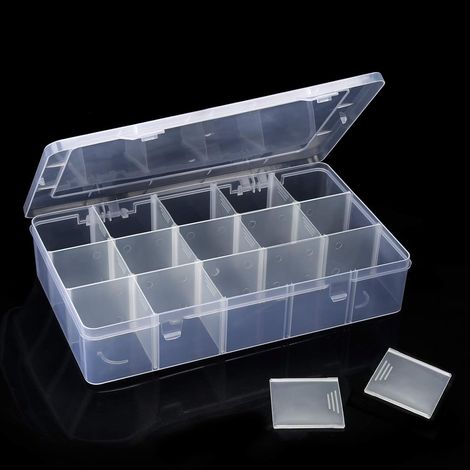 Praktische Aufbewahrung: durchsichtig & Verstellbar geeignet für Schmuck & Kleinteile, 15 Gitter Sortierbox (1/5)