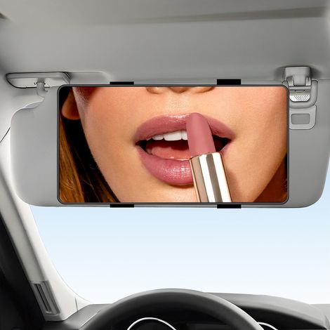 Grande specchio per auto HD con cinghie, specchio per il trucco multifunzionale con parasole per auto, accessori interni essenziali per auto, SUV, camion (nero)