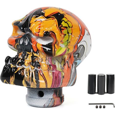 Pièces de personnalisation automobile, pommeau de levier de vitesse en résine avec tête de mort graffiti, levier de vitesse personnalisé, boule de levier de vitesse - orange (1/4)