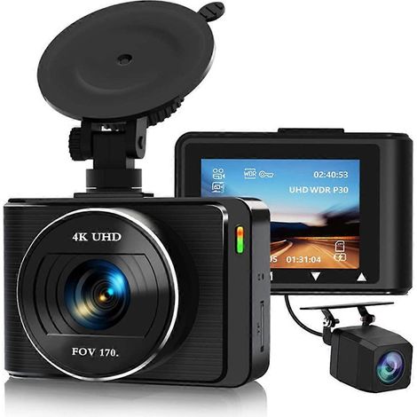 Cámara de salpicadero para coche, cámara de salpicadero 4K 1080p, cámara frontal y trasera con WiFi y control por aplicación, sensor G. (1/5)