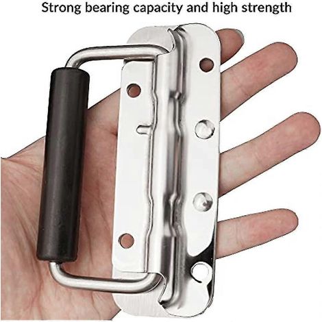 Poignées de coffre Kigniote (lot de 2) en métal, pliables à ressort, pour bagages, 122 x 41 mm, en acier inoxydable. Convient également aux valises de voyage. (1/2)