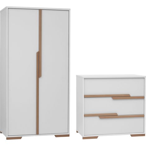 Commode 3 tiroirs et Armoire Pinio Snap Blanc et bois