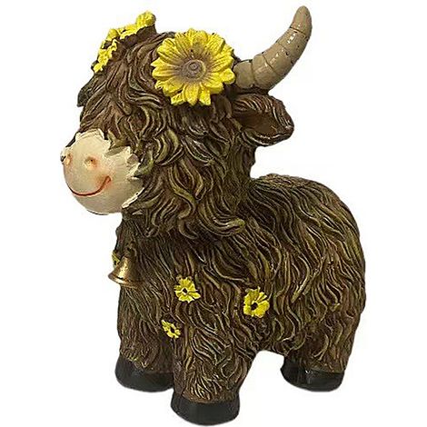 Tischdekoration im Landhausstil mit Hochlandrind aus Polyresin, Tür- oder Gartenschmuck, Geschenkidee zu Thanksgiving oder Weihnachten