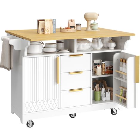 CHICFURN Îlot de cuisine multifonction 120 x 40 x 95 cm en MDF blanc, mobile, avec rangement (1/5)