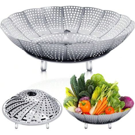 Dampfgarer aus Edelstahl, 29 cm, faltbar, verstellbarer Dampfkorb mit rutschfesten Füßen, geeignet für alle Zubereitungsarten, Küchenutensilien für Familienessen (1/4)