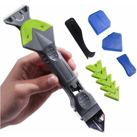 Outil de Enleve Joint Silicone 5 en 1, Kit de Grattoir à Mastic et de Lisseur de Joints Silicone Grattoir à Coulis (acier inoxydable) avec 4 Grattoirs à Mastic pour Salle de Bain Cuisine Sol (1/5)