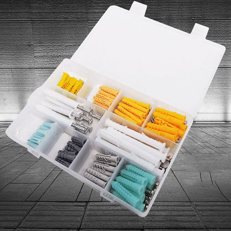 Kit de 200 chevilles d'expansion murales en plastique à haute résistance autotaraudeuses avec boîte (1/5)