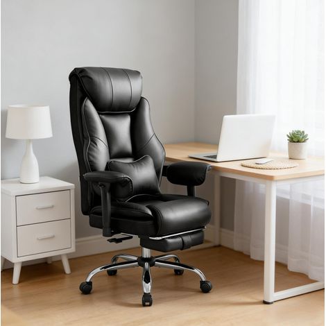 Bürostuhl 77x71x125.5 cm schwarz aus PU und Metall mit ergonomischer Rückenlehne und ausziehbarer Fußstütze (1/5)