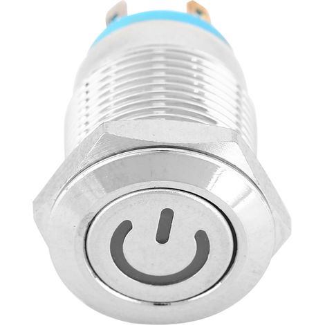 12 mm Metall-Drucktaster mit Betriebssymbol, blauer LED-Beleuchtung, selbstrückstellend, 1 normalerweise offener Kontakt (12 V) (1/5)