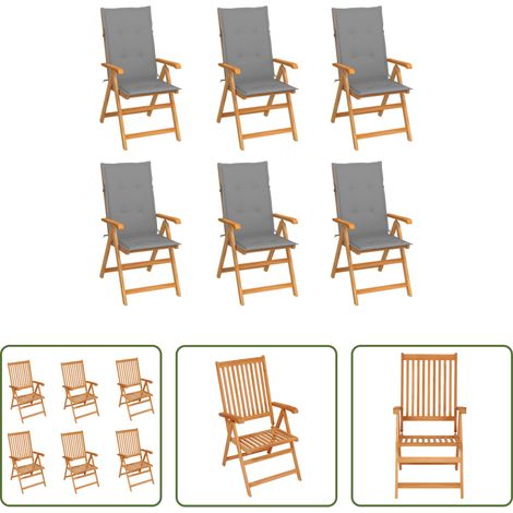 Chaise de jardin teck - Chaises de jardin lot de 6 avec coussins gris Bois teck massif (1/5)