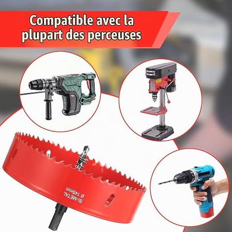 Scie de trou 145 mm Scie de trou de bois avec adaptateur triangulaire de jarret et perceuse de centring – Placo, Plaster, plastique (1/4)