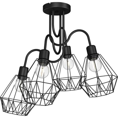 Suspension noire Bergen métal 4 grillagés E27 Luminex