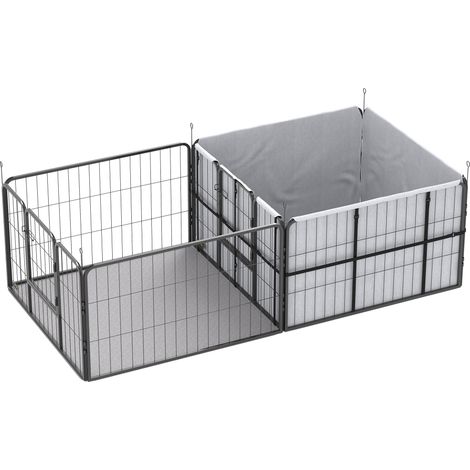 Caisse mise bas chiots 7 panneaux 2 sections tapis lavable noir 203 x 102 x 60 cm
