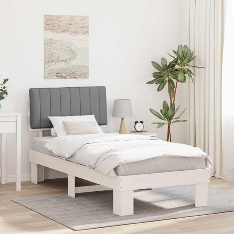Estructura de Cama con Cabecera Tapizada Gris Claro 90 x 200 cm