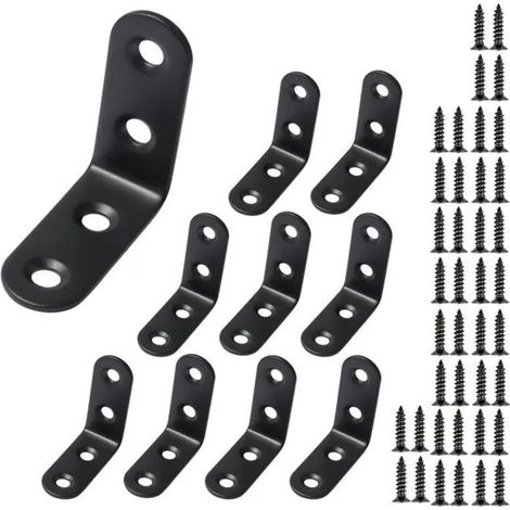 Lot de 20 équerres d'angle noires 90° en acier inoxydable, forme L, 40 mm, avec vis et petits supports. - 40x40mm - 40x40mm (1/5)