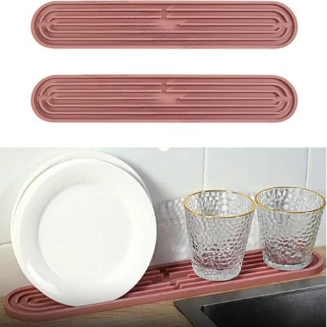 2-Piece Silicone Draining Mats, Bar Mats, Dishwasher-Safe Non-Slip Dish Drainer for Bottles and Glasses, Pink (1/5)