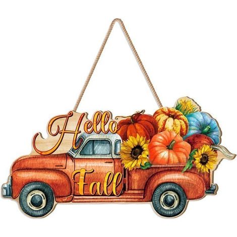 Décoration en bois à suspendre citrouille d'automne - WINLLINEE - Bonjour l'automne - Décoration rustique (1/5)