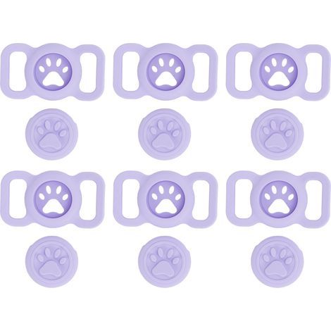 Airtag Collar Holder - 6 pieces, purple anti-loss silicone - For cats and dogs (1/5)