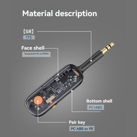 Ricetrasmettitore audio AUX Bluetooth 5.3 con microfono e riproduzione musicale stereo cablata.