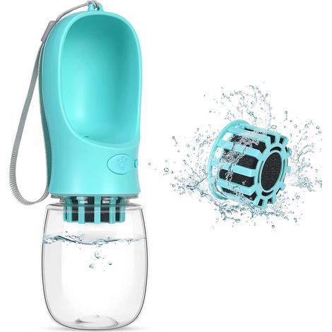 Boîteilles d'eau portables pour chiens, gourde pour chien de 350 ml avec filtre à charbon actif, distributeur d'eau portable étanche pour animaux de compagnie, une touche pour une utilisation en extér (1/5)