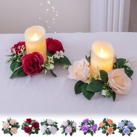 Couronne Pour Bougie - Couronne De Roses Artificielles En Tissu Soyeux - Pour Bougies Pilier Table De Mariage Noël - 23 cm (1/5)
