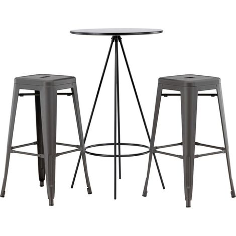 Ensemble Table de Bar & 2 Tabourets "Bistro & Tempe" 105cm Noir & Gris Foncé