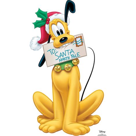 Figurine en carton Pluto avec bonnet de Noël et lettre pour le père nöel - Haut 90 cm (1/5)
