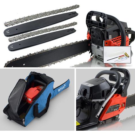 Benzin Kettensäge Motorsäge Motorkettensäge 58ccm 3,6PS mit 45cm/50cm Schwert inkl. 2x Schwert & 2x Ketten + Transporttasche + Tools