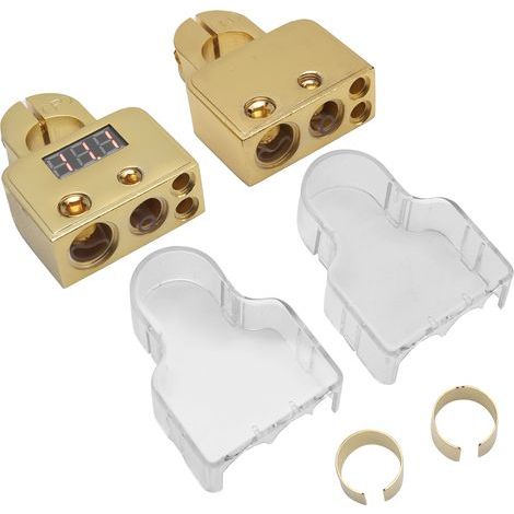 Kit de Connecteurs de Borne Batterie Batterie la Voiture Surveillance Tension Précise avec Indicateur Voltmètre Numérique Standard pour Diverses Applications Véhicules (A (Golden)). (1/5)