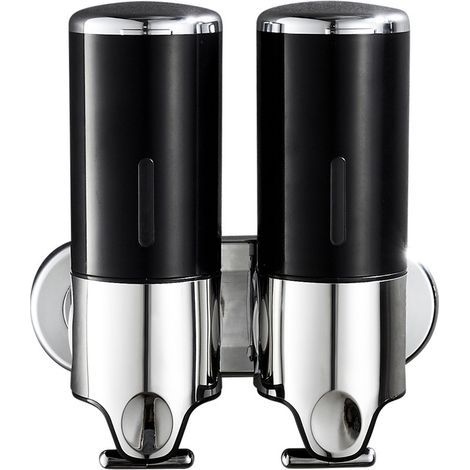 Wall-mounted soap dispenser, 450 ml x 2 – Double head, ABS and silicone – Kitchen and bathroom – Black (1/5)