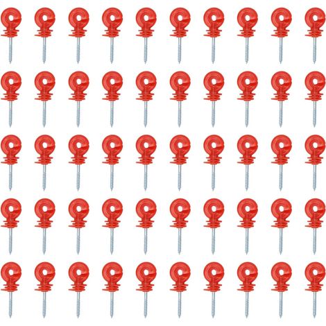50 Pcs Electric Fence Insulator with Screw Grid System Accessories and Ring for Animal Breeding Electronic Fencing Used on Wooden Post (Red) (1/5)