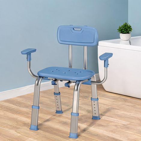 Chaise de douche ergonomique bleue avec accoudoirs réglables (1/5)