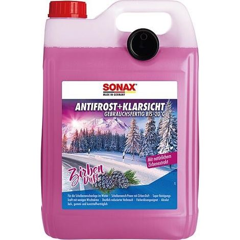 Nettoyant vitres hiver SONAX Antigel + Vision claire jusqu'à -20°C Zirbe Bidon de 5l avec bec verseur