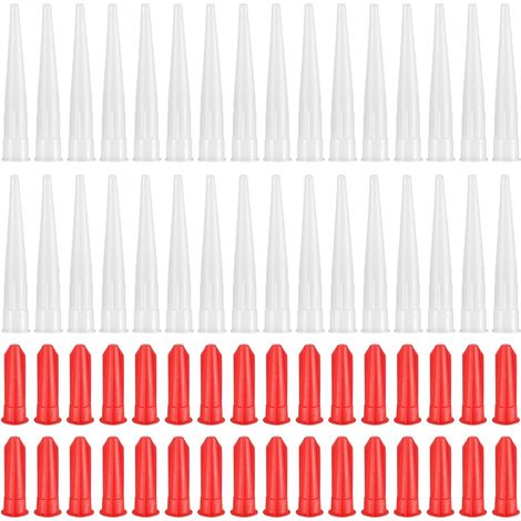 32 Set Embouts de Cartouche en Silicone, Buses de Calfeutrage, Applicateur Buse de Cartouche de Mastic de Rechange en Silicone, Outil d'Étanchéité avec Bouchons Rouges pour Scellage à Calfeutrer (1/5)