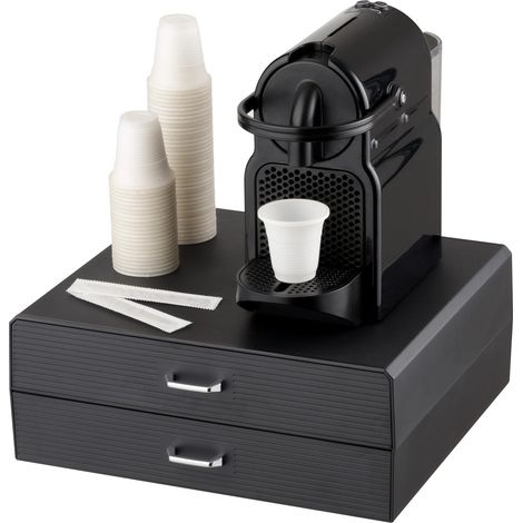 Tiroir Porte-Dosettes de Café, Organisateur Universel 30 capsules Nespresso et Dolce Gusto, pour accessoires et thé, Compact en Plastique Résistant, 2 Tiroirs, 34x13x34 cm, Noir (1/5)