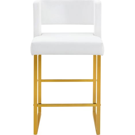 Lot de 2 tabourets de bar nordiques avec siège carré blanc et pieds métalliques dorés (1/5)