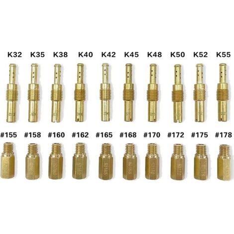 20pcs Carburetor Main Jet Kit for PWK Keihin OKO CVK PWM, including 10pcs carburetor main jets and 10pcs slow speed jets Main port 155-178 Idle port 32-55 (1/4)