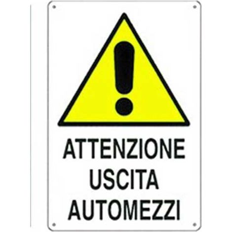 Cartello di pericolo attenzione uscita automezzi in polionda cm 50x70 (1/2)