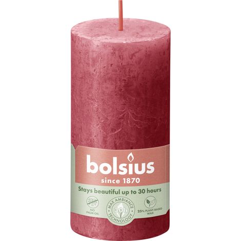 Bolsius Rustik Stumpenkerze zartes rot, Höhe 10 cm, Ø 5 cm Stumpen- und Kugelkerzen