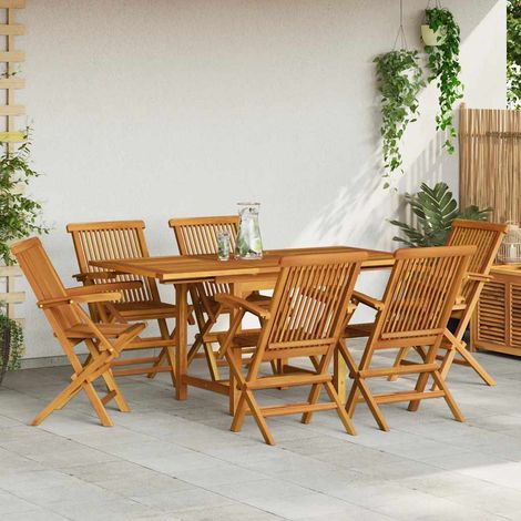 Salon de jardin 7 pièces en teck massif avec table extensible et 6 chaises pliantes - PANGIVO (1/5)
