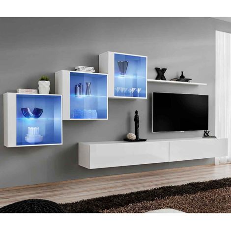 Meuble TV Mural Design "Switch XX" 330cm Blanc (1/4)